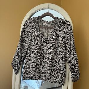 LOFT Leopard Print V-Neck Blouse - Beige, Black, Brown